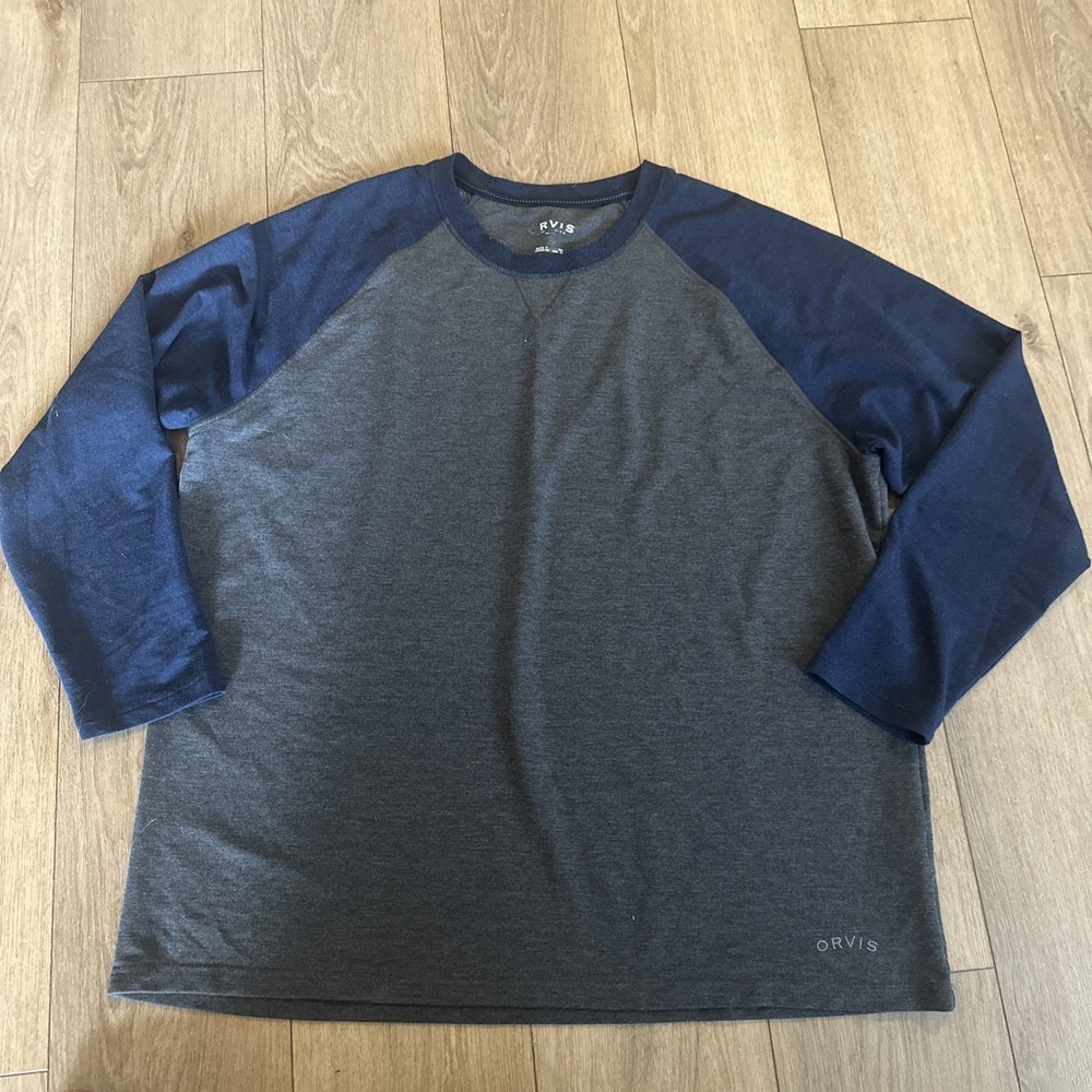 Orvis Men's 3/4 Sleeve Baseball Tee Grey Blue‎ Size XXL Preowned